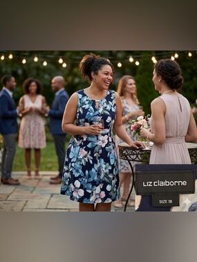 LIZ CLAIBORNE Floral Silver Bar Neckline Dress Sz 18 . See desc for measurements